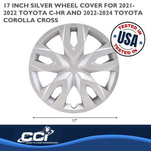 Coast to Coast Wheel Cover, 17 Inch, 7 Double Spoke, Painted, Silver, Automotive Grade ABS, Set of 4 – IWC55617S