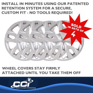 Coast to Coast Wheel Cover, 17 Inch, 7 Double Spoke, Painted, Silver, Automotive Grade ABS, Set of 4 – IWC55617S