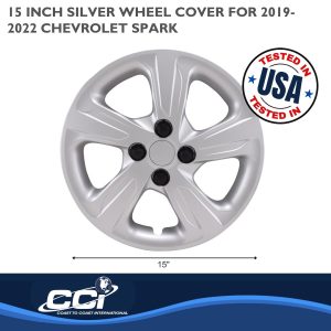 Coast to Coast Wheel Cover, 15 Inch, 5 Spoke, Painted, Silver, Automotive Grade ABS, Set of 4 – IWC55815S
