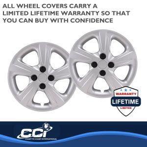 Coast to Coast Wheel Cover, 15 Inch, 5 Spoke, Painted, Silver, Automotive Grade ABS, Set of 4 – IWC55815S