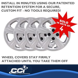 Coast to Coast Wheel Cover, 15 Inch, 5 Spoke, Painted, Silver, Automotive Grade ABS, Set of 4 – IWC55815S