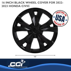 Coast to Coast Wheel Cover, 16 Inch, 5 V Spoke, Painted, Gloss Black, Automotive Grade ABS, Set of 4, Fits Over OEM Steel Wheel – IWC55916BLK