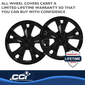 Coast to Coast Wheel Cover, 16 Inch, 5 V Spoke, Painted, Gloss Black, Automotive Grade ABS, Set of 4, Fits Over OEM Steel Wheel – IWC55916BLK
