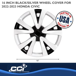 Coast to Coast Wheel Cover, 16 Inch, 5 V Spoke, Painted, Gloss Black/ Silver, Automotive Grade ABS, Set of 4, Fits Over OEM Steel Wheel – IWC55916SB