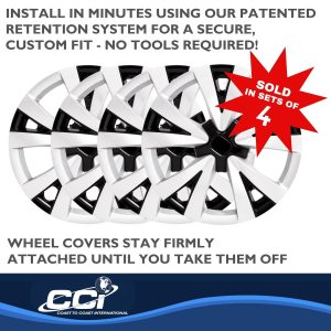Coast to Coast Wheel Cover, 16 Inch, 5 V Spoke, Painted, Gloss Black/ Silver, Automotive Grade ABS, Set of 4, Fits Over OEM Steel Wheel – IWC55916SB