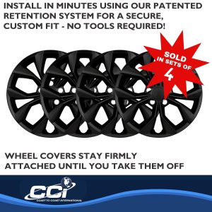 Coast to Coast Wheel Cover, 17 Inch, 10 Spokes, Painted, Black, ABS Plastic, Set of 4, Fits Over OEM Wheel – 56217BLK
