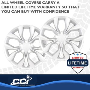 Coast to Coast Wheel Cover, 17 Inch, 10 Spokes, Painted, Silver, ABS Plastic, Set of 4, Fits Over OEM Wheel – 56217S