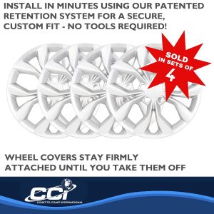 Coast to Coast Wheel Cover, 17 Inch, 10 Spokes, Painted, Silver, ABS Plastic, Set of 4, Fits Over OEM Wheel – 56217S