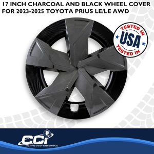 Coast to Coast Wheel Cover, 17 Inch, 5 Spokes, Painted, Charcoal/ Black, ABS Plastic, Set of 4, Fits Over OEM Wheel – 56317CB