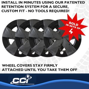 Coast to Coast Wheel Cover, 17 Inch, 5 Spokes, Painted, Charcoal/ Black, ABS Plastic, Set of 4, Fits Over OEM Wheel – 56317CB