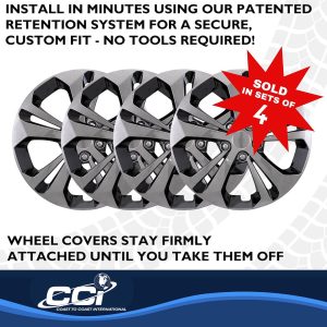 Coast to Coast Wheel Cover, 17 Inch, 10 Spokes, Painted, Gun Metal, ABS Plastic, Set of 4, Fits Over OEM Wheel – 56417GB