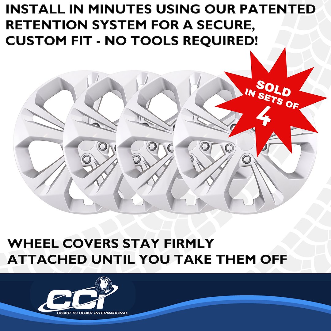 Coast to Coast Wheel Cover, 17 Inch, 10 Spokes, Painted, Silver, ABS Plastic, Set of 4, Fits Over OEM Wheel – 56417S
