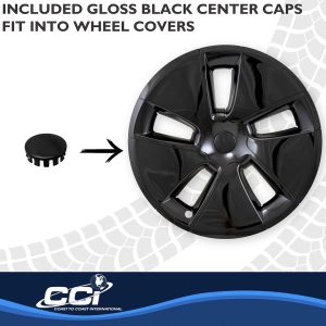 Coast to Coast Wheel Cover, 18 Inch, 5 Spoke, Painted, Gloss Black, Plastic, Set of 4, Fits Over OEM Steel Wheel – 56518BLK