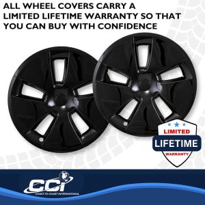 Coast to Coast Wheel Cover, 18 Inch, 5 Spoke, Painted, Gloss Black, Plastic, Set of 4, Fits Over OEM Steel Wheel – 56518BLK