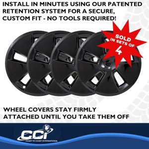 Coast to Coast Wheel Cover, 18 Inch, 5 Spoke, Painted, Gloss Black, Plastic, Set of 4, Fits Over OEM Steel Wheel – 56518BLK