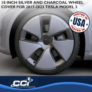 Coast to Coast Wheel Cover, 18 Inch, 5 Spoke, Painted, Silver/ Charcoal, Plastic, Set of 4, Fits Over OEM Steel Wheel – 56518SC