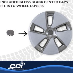 Coast to Coast Wheel Cover, 18 Inch, 5 Spoke, Painted, Silver/ Charcoal, Plastic, Set of 4, Fits Over OEM Steel Wheel – 56518SC