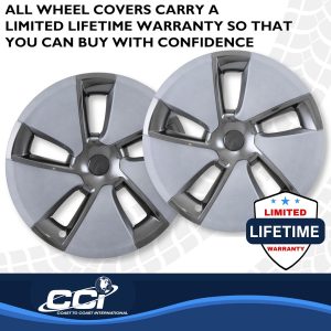 Coast to Coast Wheel Cover, 18 Inch, 5 Spoke, Painted, Silver/ Charcoal, Plastic, Set of 4, Fits Over OEM Steel Wheel – 56518SC