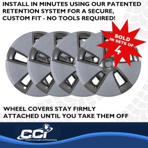 Coast to Coast Wheel Cover, 18 Inch, 5 Spoke, Painted, Silver/ Charcoal, Plastic, Set of 4, Fits Over OEM Steel Wheel – 56518SC