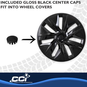Coast to Coast Wheel Cover, 19 Inch, 7 Spoke, Painted, Gloss Black, Plastic, Set of 4, Fits Over OEM Steel Wheel – 56619BLK