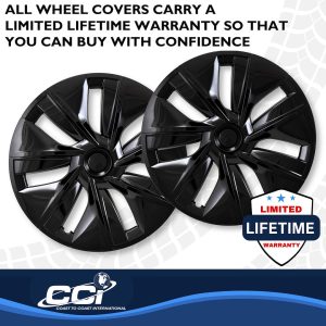 Coast to Coast Wheel Cover, 19 Inch, 7 Spoke, Painted, Gloss Black, Plastic, Set of 4, Fits Over OEM Steel Wheel – 56619BLK