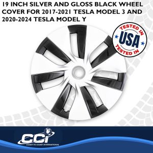 Coast to Coast Wheel Cover, 19 Inch, 7 Spoke, Painted, Silver/ Charcoal, Plastic, Set of 4, Fits Over OEM Steel Wheel – 56619SC
