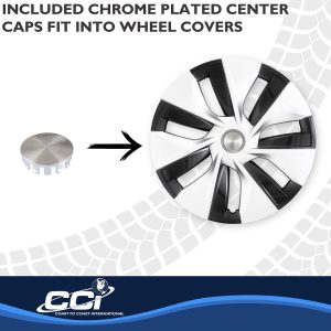 Coast to Coast Wheel Cover, 19 Inch, 7 Spoke, Painted, Silver/ Charcoal, Plastic, Set of 4, Fits Over OEM Steel Wheel – 56619SC