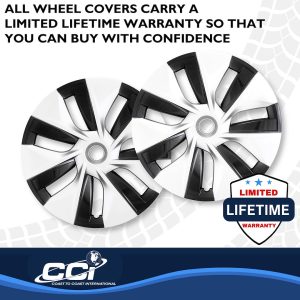 Coast to Coast Wheel Cover, 19 Inch, 7 Spoke, Painted, Silver/ Charcoal, Plastic, Set of 4, Fits Over OEM Steel Wheel – 56619SC