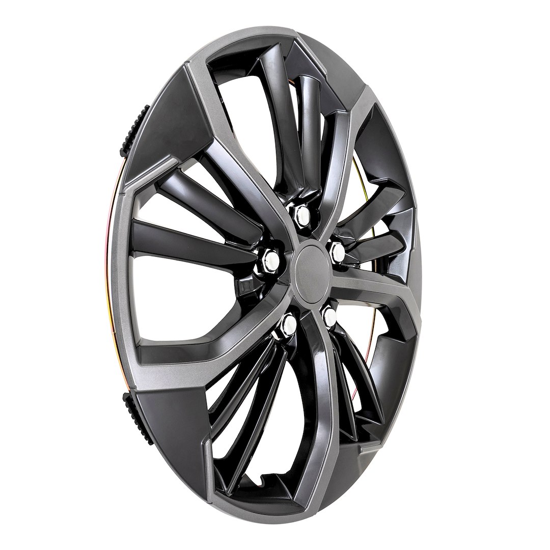 Coast to Coast Wheel Cover, 16 Inch, 5 V Spokes, Painted, Charcoal/ Gloss Black, ABS Plastic, Set of 4, Fits Over OEM Wheel – 56716CB