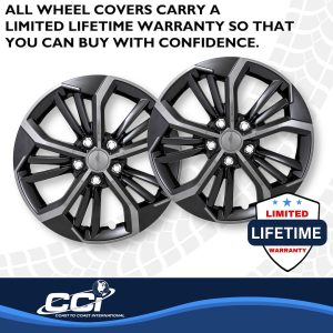 Coast to Coast Wheel Cover, 16 Inch, 5 V Spokes, Painted, Charcoal/ Gloss Black, ABS Plastic, Set of 4, Fits Over OEM Wheel – 56716CB