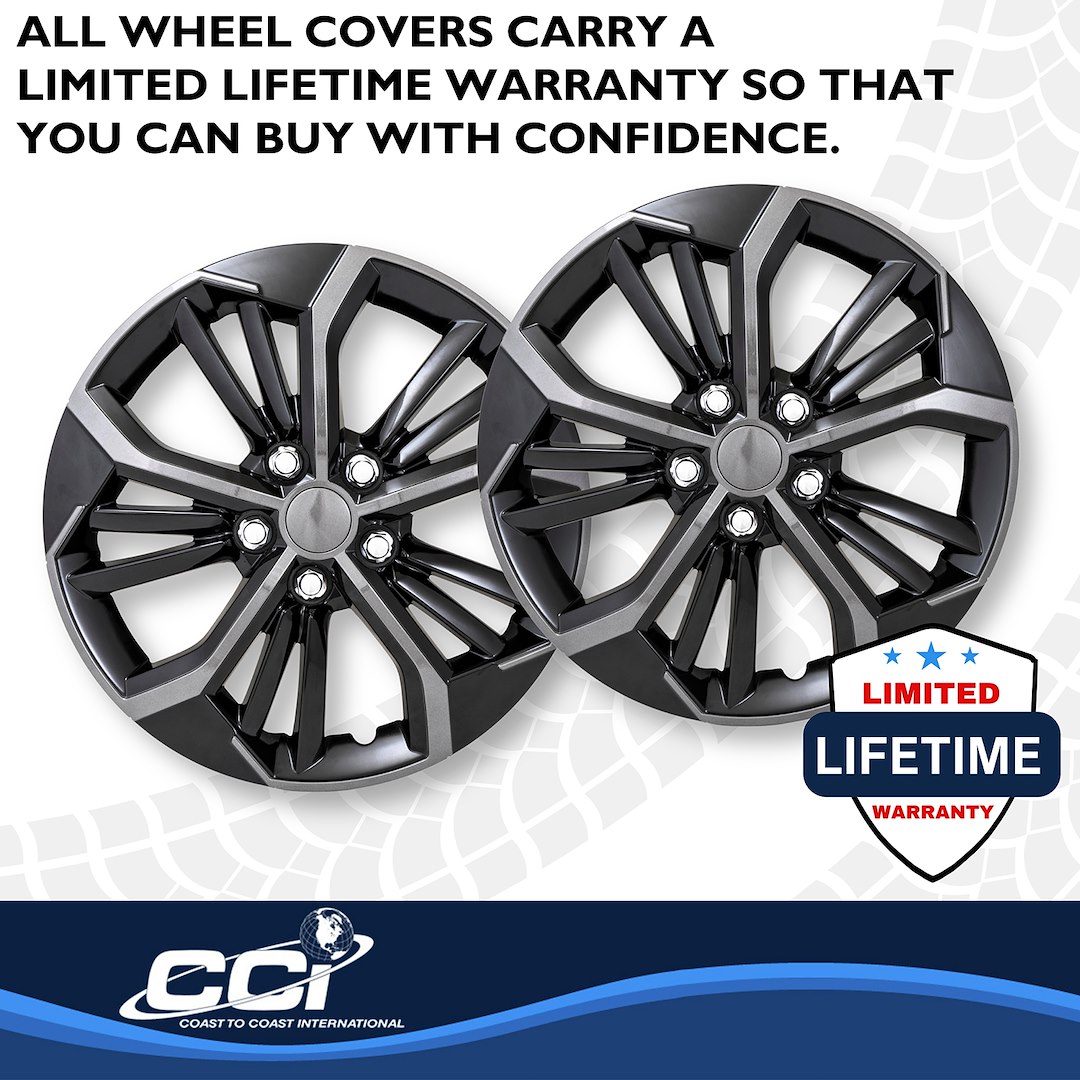 Coast to Coast Wheel Cover, 16 Inch, 5 V Spokes, Painted, Charcoal/ Gloss Black, ABS Plastic, Set of 4, Fits Over OEM Wheel – 56716CB