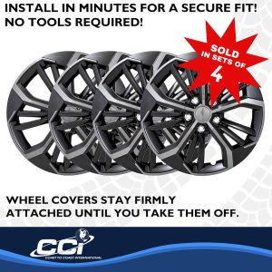 Coast to Coast Wheel Cover, 16 Inch, 5 V Spokes, Painted, Charcoal/ Gloss Black, ABS Plastic, Set of 4, Fits Over OEM Wheel – 56716CB
