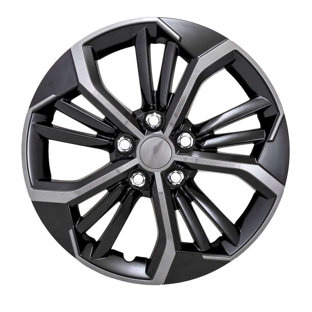 Coast to Coast Wheel Cover, 16 Inch, 5 V Spokes, Painted, Charcoal/ Gloss Black, ABS Plastic, Set of 4, Fits Over OEM Wheel – 56716CB