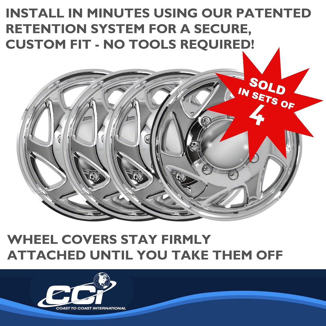 Coast to Coast Wheel Cover, 16 Inch, Chrome Plated, Plastic, Set of 4, Spring Steel Clip – IWC9416AC