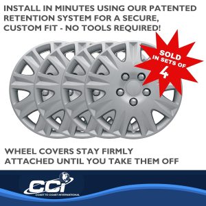 Coast to Coast Wheel Cover, 15 Inch, 9 Spoke, Silver, Plastic, Set of 4, Standard Leg – IWCB811115S