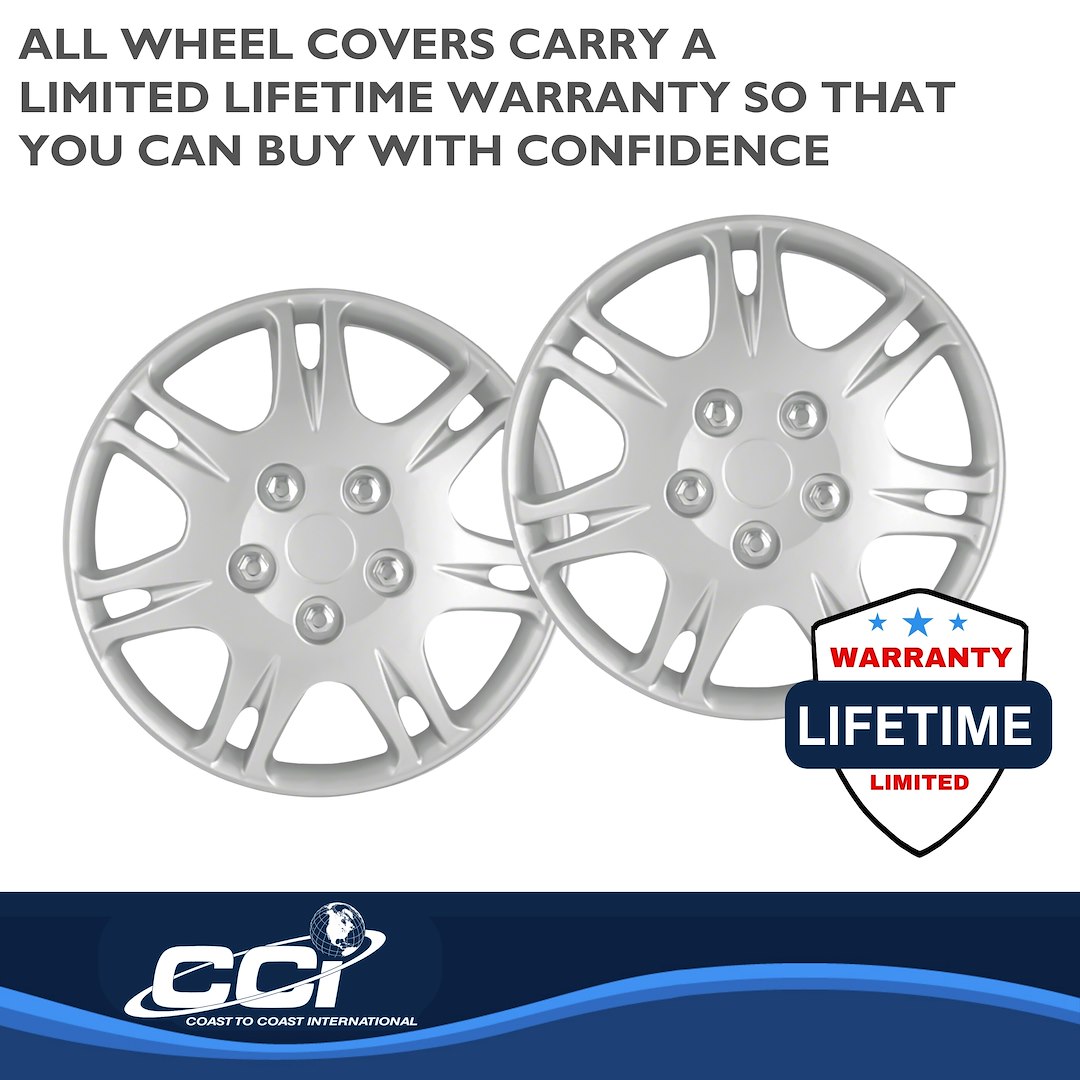 Coast to Coast Wheel Cover, 15 Inch, 7 Double Spoke, Silver, Plastic, Set of 4, Standard Leg – IWCB881315S