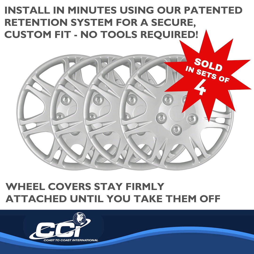 Coast to Coast Wheel Cover, 15 Inch, 7 Double Spoke, Silver, Plastic, Set of 4, Standard Leg – IWCB881315S