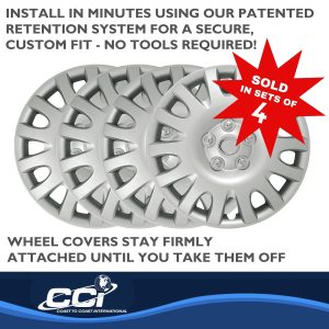 Coast to Coast Wheel Cover, 16 Inch, 14 Spoke, Silver, Plastic, Set of 4, Standard Leg – IWCB883916S