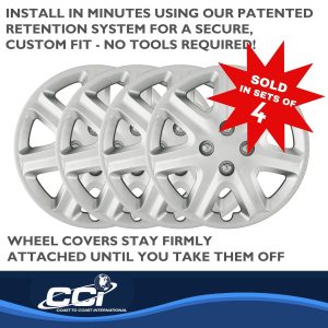 Coast to Coast Wheel Cover, 15 Inch, 7 Spoke, Silver, Plastic, Set of 4, Standard Leg – IWCB890215S