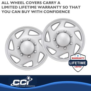 Coast to Coast Wheel Cover, 16 Inch, 7 Spoke, Painted, Silver, ABS Plastic, Set of 4, Fits Over OEM Wheel – IWCB9416S