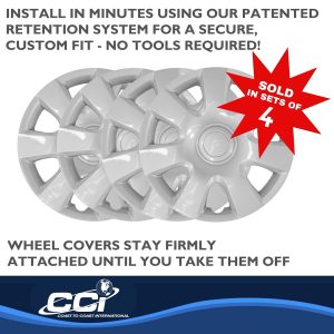 Coast to Coast Wheel Cover, 15 Inch, 7 Spoke, Silver, Plastic, Set of 4, Standard Leg – IWCB94415S