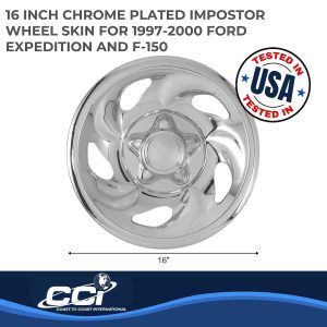 Coast to Coast Wheel Skin, Impostor ®, 16 Inch, 5 Directional Spokes, Snap-On, Plated, Chrome, ABS Plastic, Set of 4 – IWCIMP01X