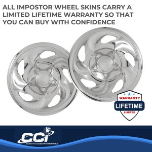 Coast to Coast Wheel Skin, Impostor ®, 16 Inch, 5 Directional Spokes, Snap-On, Plated, Chrome, ABS Plastic, Set of 4 – IWCIMP01X
