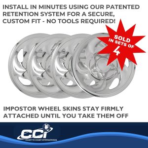 Coast to Coast Wheel Skin, Impostor ®, 16 Inch, 5 Directional Spokes, Snap-On, Plated, Chrome, ABS Plastic, Set of 4 – IWCIMP01X