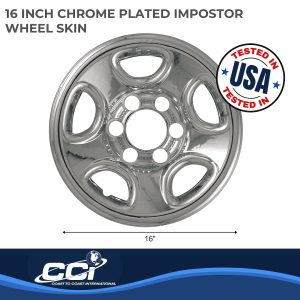 Coast to Coast Wheel Skin, Impostor ®, 16 Inch, 5 Flat Spokes, Snap-On, Plated, Chrome, ABS Plastic, Set of 4 – IWCIMP08X