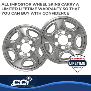 Coast to Coast Wheel Skin, Impostor ®, 16 Inch, 5 Flat Spokes, Snap-On, Plated, Chrome, ABS Plastic, Set of 4 – IWCIMP08X