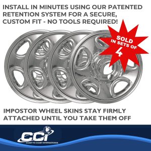 Coast to Coast Wheel Skin, Impostor ®, 16 Inch, 5 Flat Spokes, Snap-On, Plated, Chrome, ABS Plastic, Set of 4 – IWCIMP08X