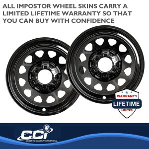 Coast to Coast Wheel Skin, Impostor ®, 17 Inch, 12 Hole, Snap-On, Painted, Gloss Black, ABS Plastic, Set of 4 – IWCIMP100BLK