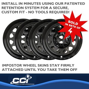 Coast to Coast Wheel Skin, Impostor ®, 17 Inch, 12 Hole, Snap-On, Painted, Gloss Black, ABS Plastic, Set of 4 – IWCIMP100BLK