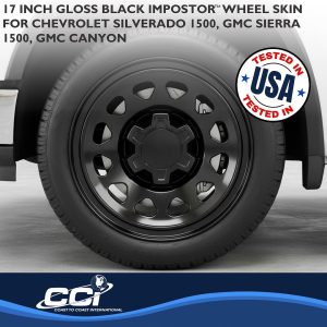 Coast to Coast Wheel Skin, Impostor ®, 17 Inch, 12 Hole, Snap-On, Painted, Gloss Black, ABS Plastic, Set of 4, With Center Caps – IMP100BLKN